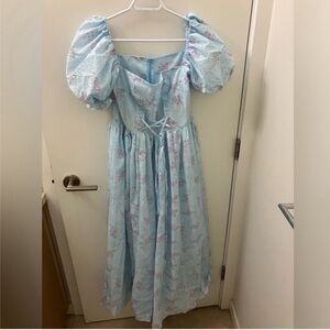 Beautiful blue cottage core puff sleeves maxi dress NWOT
